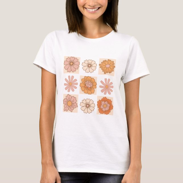 Camiseta Boho Checkered Floral Shirt | Tee de flor retro (Anverso)