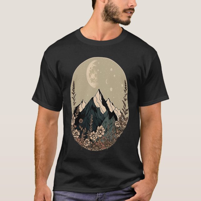 Camiseta Boho Chic Floral Moon Mountain (Anverso)