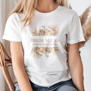 Camiseta Boho Chic Rubor Floral Cuadrilla de Novia