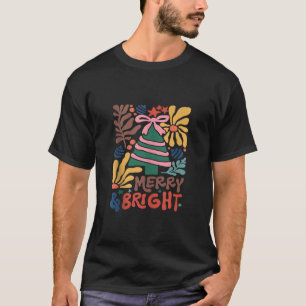 Camiseta Boho Coquette árbol de Navidad Merry y Bright Abst