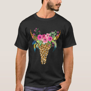 Camiseta Boho Cow Bull Skull Leopard Gigante Para Ganado
