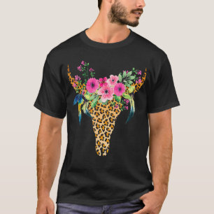 Camiseta Boho Cow Bull Skull Leopard Gigante Para Ganado
