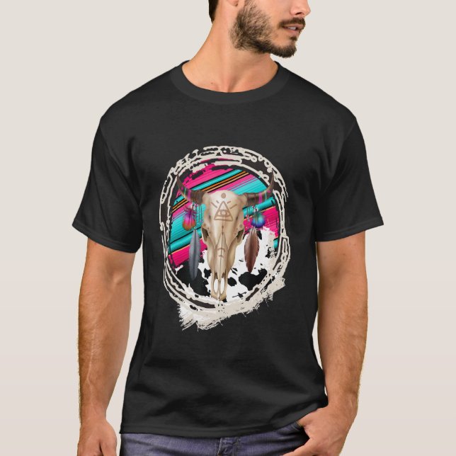Camiseta BOHO COW Estampado de Leopardo Serape Impresión Va (Anverso)