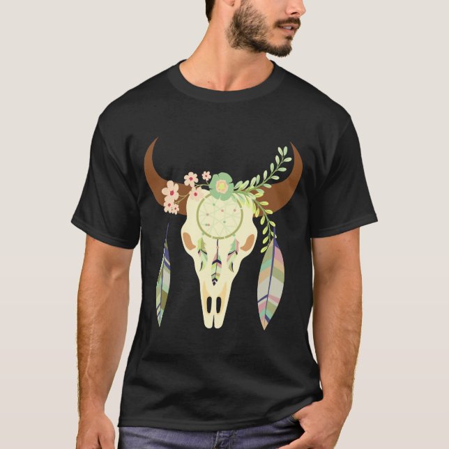 Camiseta Boho Cow Skull Dreamcatcher - (Anverso)