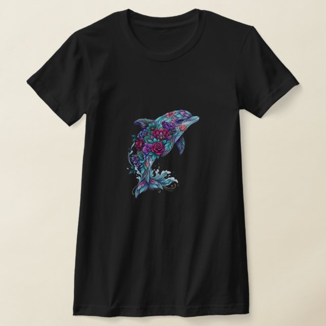 Camiseta boho de delfín floral colorida (Distribución)