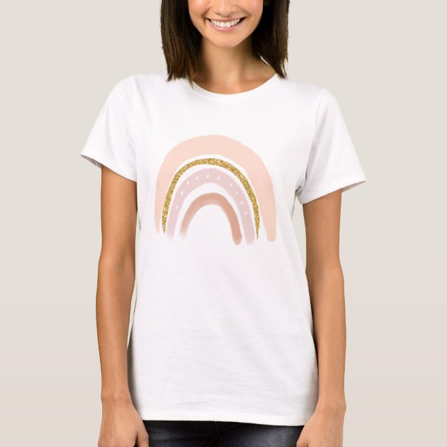 Camiseta Boho elegante arcoiris rosa y dorado (Anverso)