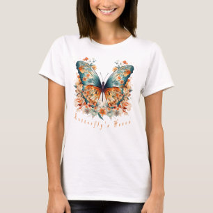 Camiseta Boho Floral Blossom Butterfly Meadow Watercolor