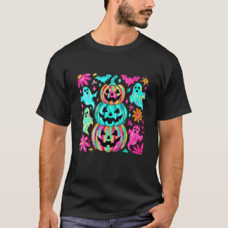 Camiseta Boho Floral Halloween Calabaza Fantasma Temporada 