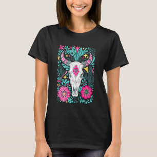 Camiseta Boho Floral Occidental Cráneo de Vaca Howdy Vaquer