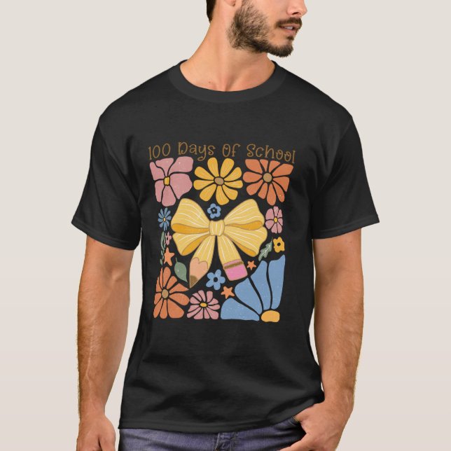 Camiseta Boho Flores 100 Días De Escuela Lápiz Coquette Bo (Anverso)