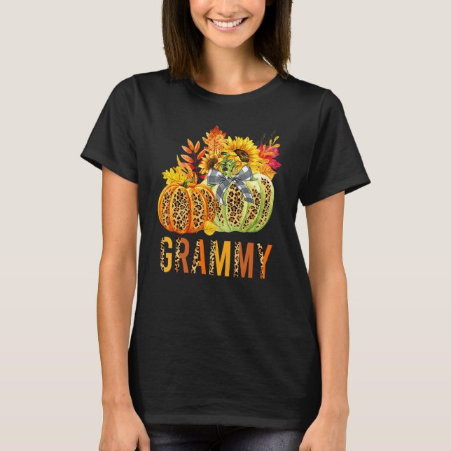 Camiseta Boho Leopard Pumpkins Grammy Fall Leaves Autumn Th (Anverso)