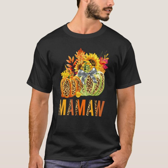 Camiseta Boho Leopard Pumpkins Mamaw Fall Leaves Autumn Tha (Anverso)