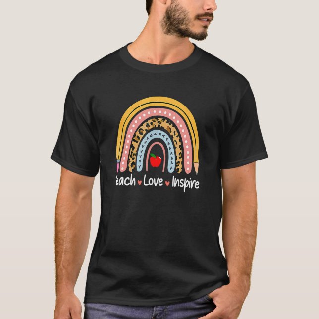 Camiseta Boho Leopard Rainbow Teacher Life Teach Love Inspi (Anverso)