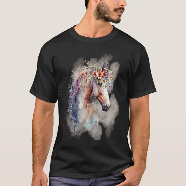 Camiseta Boho Magical Horse with Flowers Lavender Pink (Anverso)