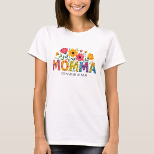 Camiseta Boho Mama escribe con flores y nombres de niños
