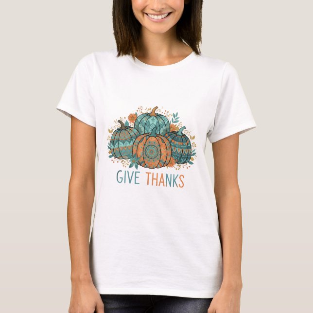 Camiseta Boho Mandala Pumpkins Give Thanks Thanksgiving (Anverso)