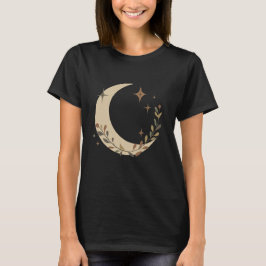 Camiseta Boho Minimalista Luna Creciente y Estrellas Botáni