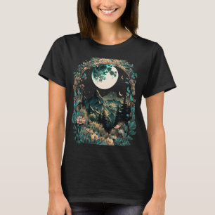 Camiseta Boho Moda Moon Floral Mountain Forest Nature Retro