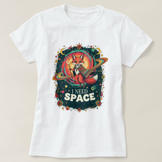Camiseta Boho Multicolor Cosmic Fox I Need Space Retro (Diseño del anverso)