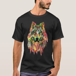 Camiseta Boho nativo o tribal Wolf pluma la Bonito
