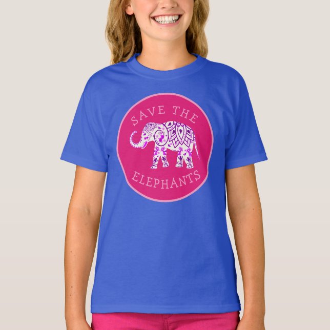 Camiseta Boho Pink Purple Buena Suerte Salvar a los Elefant (Anverso)