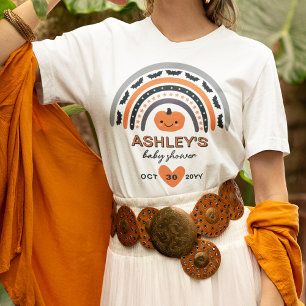 Camiseta Boho Rainbow Bats Naranja Halloween Baby Shower