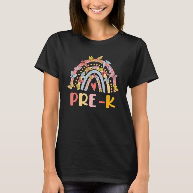 Camiseta Boho Rainbow Heart For Teachers Women Hello Pre K (Anverso)