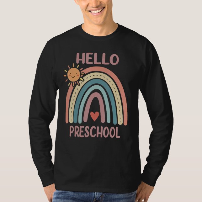 Camiseta Boho Rainbow Heart For Teachers Women Hello Presch (Anverso)