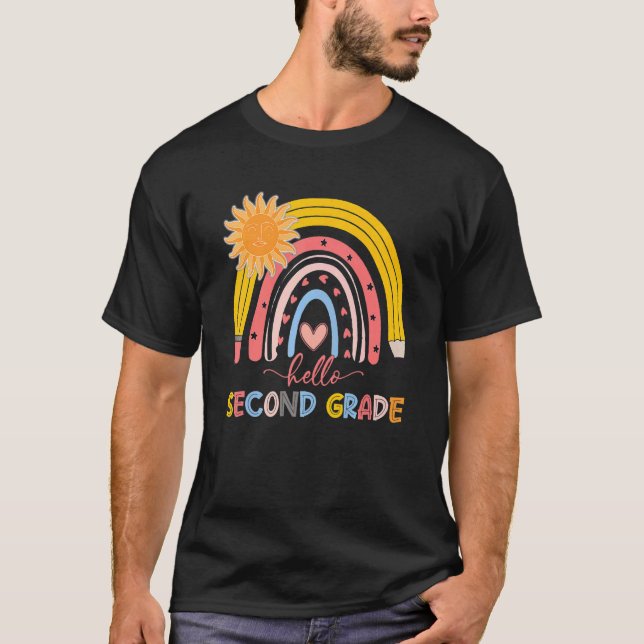 Camiseta Boho Rainbow Hola profesor de segundo grado (Anverso)
