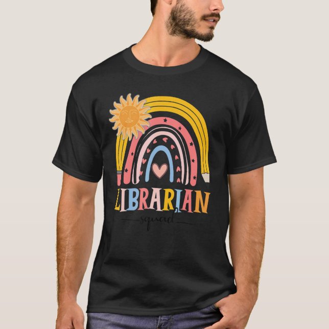 Camiseta Boho Rainbow Librarian Squad primer día de escuela (Anverso)
