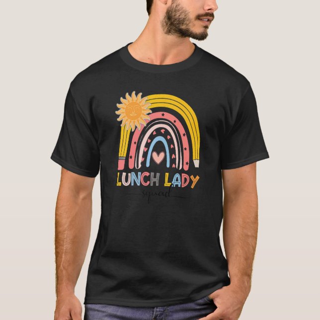Camiseta Boho Rainbow Lunch Lady Squad Primer día de escuel (Anverso)