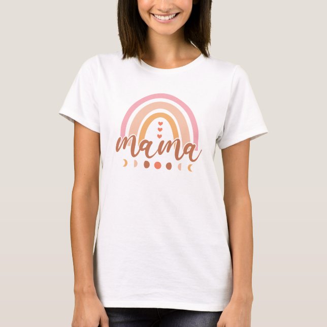 Camiseta Boho Rainbow Mama con las fases lunares (Anverso)