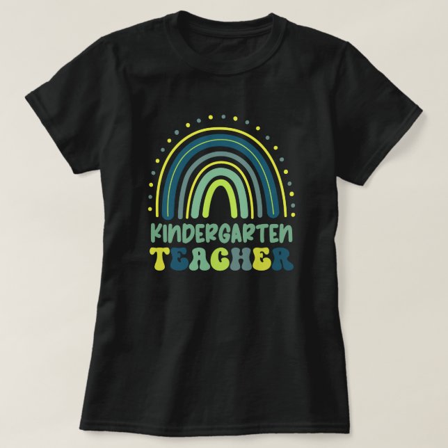 Camiseta Boho Rainbow Preescolar profesor azul verde (Diseño del anverso)