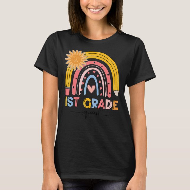 Camiseta Boho Rainbow Primer día de profesor de primer grad (Anverso)
