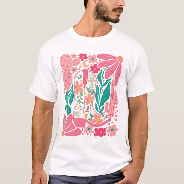 Camiseta Boho Resumen Flor Retro Noche Bots Flor (Anverso)