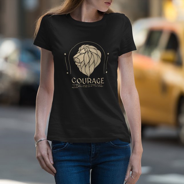 Camiseta Boho Style Gold Cabeza de León Valor Napoleón Cita (Subido por el creador)