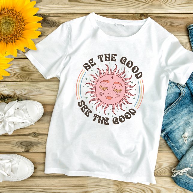 Camiseta Boho Sun Sea El Buen Ver El Buen Inspirador (Boho Trendy Be the Good, See The Good, Sun Face Inspirational Motivational Women's T-shirt)