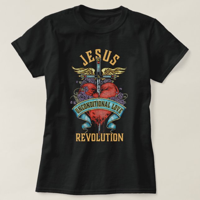 Camiseta Boho Sword Wings Corazón Revolución Cristiana Jesú (Diseño del anverso)