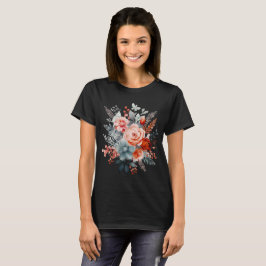 Camiseta Boho Watercolor Floral Bouquet en Coral y Dusty |