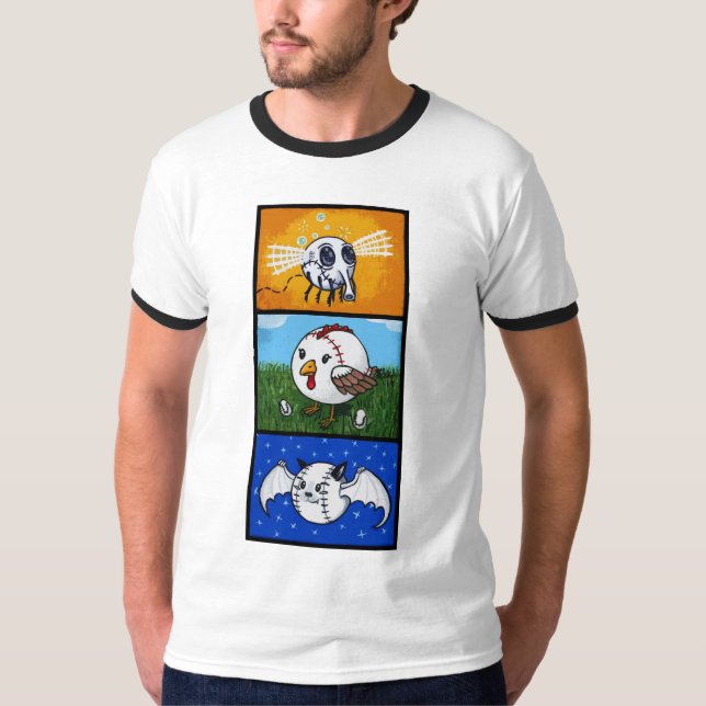 Camiseta Bola al aire, bola de las aves, bate de béisbol (Anverso)