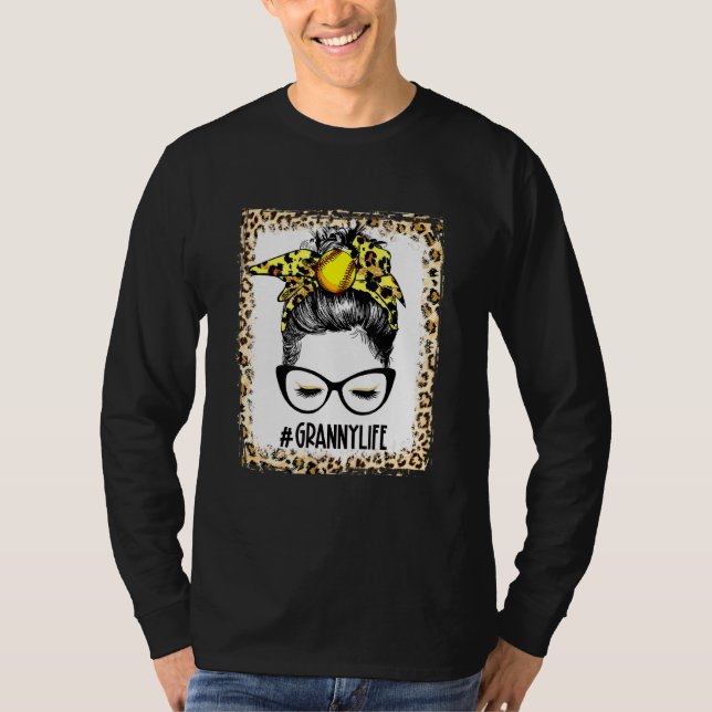 Camiseta Bola blanqueada de softball Granny Messy Bun Game  (Anverso)