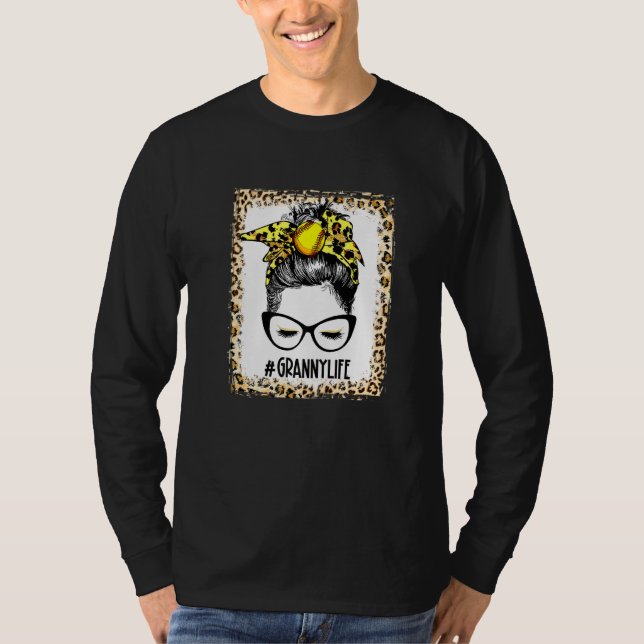 Camiseta Bola blanqueada de softball Granny Messy Bun Game  (Anverso)