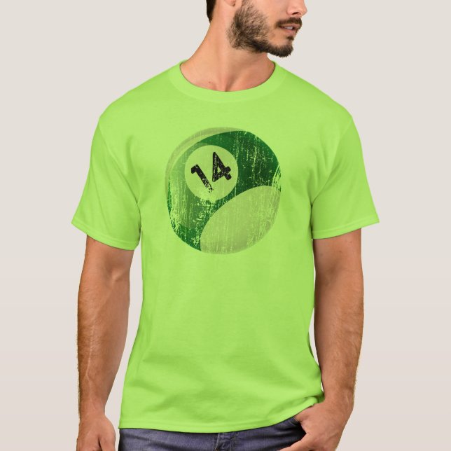 CAMISETA BOLA DE BILLAR DEL NÚMERO 14 - ESTILO EROSIONADO (Anverso)