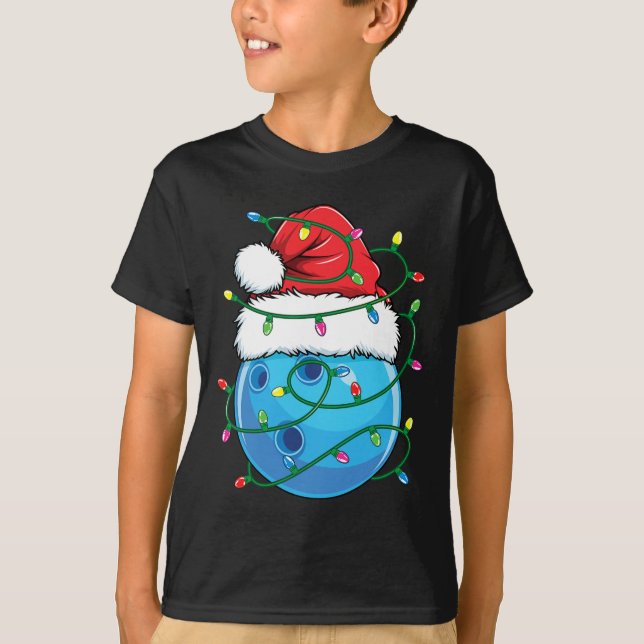 Camiseta Bola de boliche con hombres de Santa Hat Navidades (Anverso)