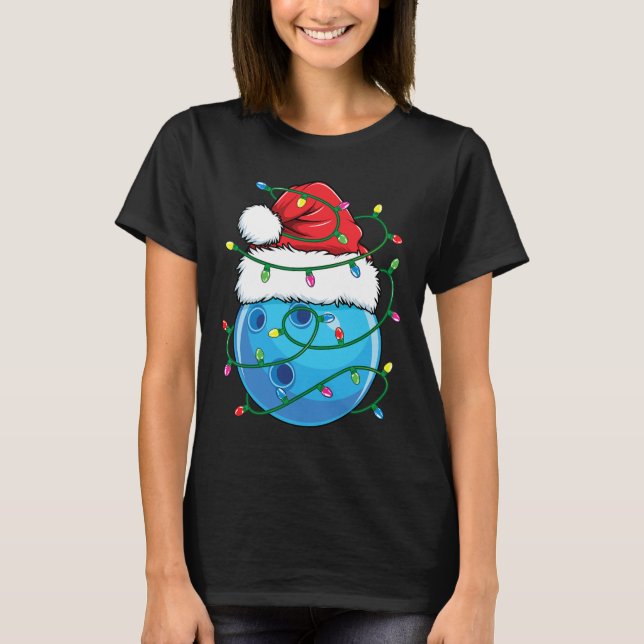 Camiseta Bola de boliche con hombres de Santa Hat Navidades (Anverso)