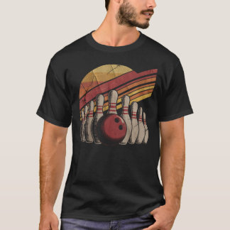 Camiseta Bola De Boliche Retro Y Pines Atardecer Rayas Vint