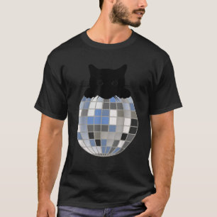 Camiseta Bola de Disco Estética Invierno Nieve Gato Negro D