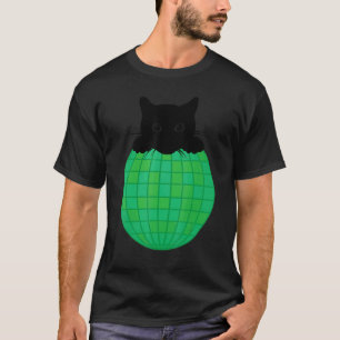 Camiseta Bola de Disco Estética Verde Naturaleza Gato Negro