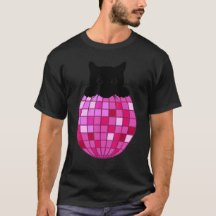 Camiseta Bola de discoteca estética gato negro rosa calient