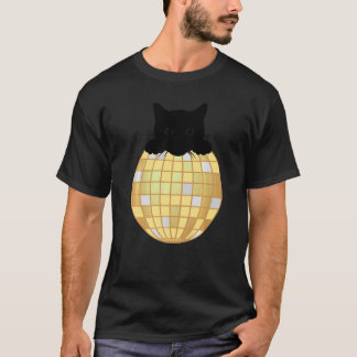 Camiseta Bola de discoteca estética plateada gato negro ama